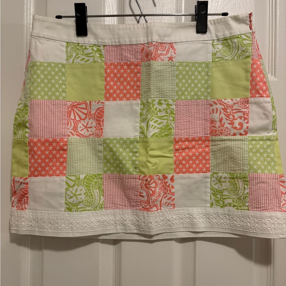 Vineyard Vines Patchwork Palm Cayman Pink Green Beach Skirt Size 8